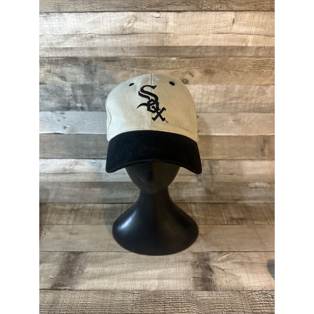 White Sox Hat Tan with Black RIm Blue Wave Prime Co Logo Adj Band